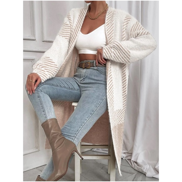 BellanBlue Sweaters - Cozy Color Block Stripes Fuzzy Open Front Cardigan